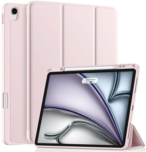 Vobafe Hülle für iPad Air 13 Zoll M4 2026 / M3 2025 / M2 2024 | mit Stifthalter, Dreifaltiger Ständer-Schutzcover, TPU Flexible Rückseite, Auto Wachen/Schlafen, Hellrosa