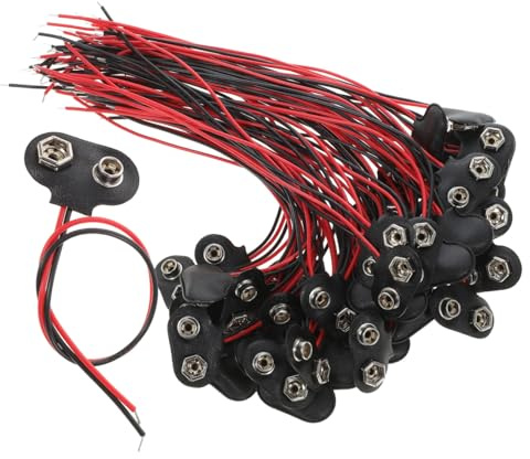 IMIKEYA 50 Conectores de Batería Tipo T Cable de 6 CM Carcasa de Cuero Sintético y Hierro Conector de Cable Eléctrico para Proyectos DIY y Reemplazo de Portapilas de 9v Uso Versátil