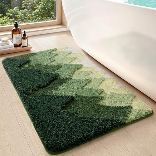 DEXI Bath Mat 40 x 60 cm, Non Slip Soft Bathmat Absorbent, Washable Bath Rugs for Shower Floor, Tub, Bathroom Accessories Decor, Forest Green