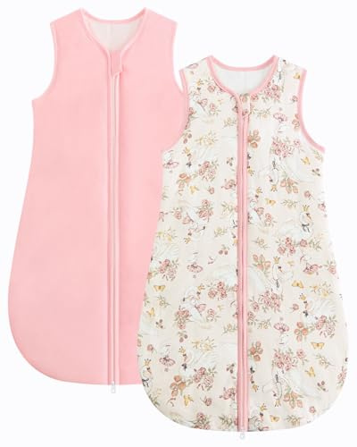 WYTbaby Sacco nanna neonato 1.5 TOG, confezione da 2, 100% cotone, sacco nanna caldo quattro stagioni, Cigno rosa, 0-6 mesi