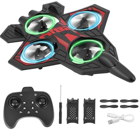 Niktulo Avión Teledirigido, 2.4 GHz Aviones de Radiocontrol con Baterías y Estabilizador de Giroscopio de 4 Ejes, Avión RC Juguete con Luz LED para Principiantes Niños Adultos(Rojo)