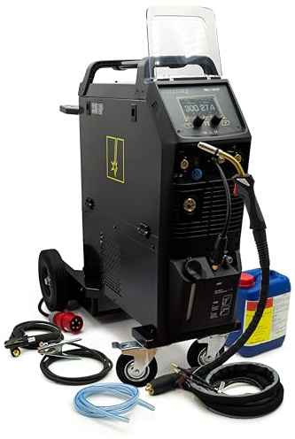 Spartus Promig 335DP MIG MAG - Soldadora de doble pulso 400 V 300 A, soldadora de gas de protección industrial con enfriador de agua y carrito, inversor sinérgico de 4 rodillos para aluminio y acero
