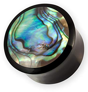 Fly Style Ohr Plug Horn Flesh Tunnel mit Inlay Paua Perlmutt Abalone Muschel