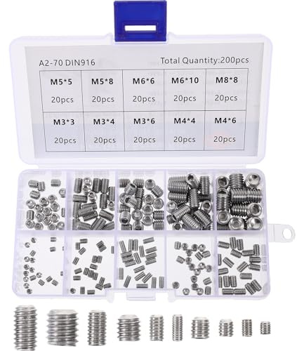 SKISUNO Stainless Steel Socket Grub Screw Set with Hexagonal and Thread Design Headless Screws, Solid 304 Stainless Steel Material, Silver Finish, Secure Fastening for Product Design