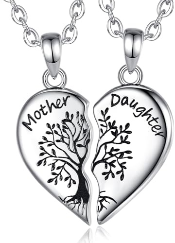 INFUSEU Mor och dotter halsband livets träd brustet hjärta set koordinerat graverat smycke present till dam okrossbart band