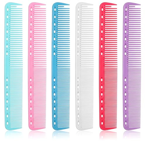 6 Pcs Carbon Fiber Cutting Comb Set, Professional Heat Resistant Barber Combs, Fine Tooth Anti-Static Hair Styling Comb for Salon Hairdressing for Men Women and Home Use (5 Colors)