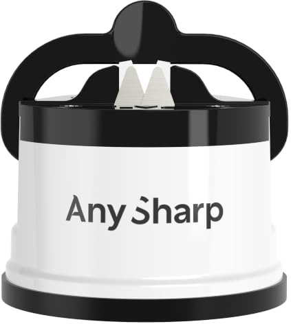 Aiguiseur de Couteaux AnySharp Pro en Métal, Sécurité Mains Libres, Ventouse PowerGrip, Affûte Tous les Couteaux de Cuisine, Idéal pour l'Acier Trempé & Dentelé | Le Meilleur au Monde, Blanc