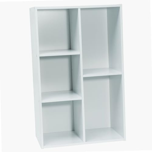 WERKA PRO Meuble Bas Blanc 5 Niches - Panneaux de Bois MDF - 80 x 50 x 29 cm - Livré en Kit avec Plan de Montage - pour Salle de Bain, Chambre ou Dressing - Compact et Élégant