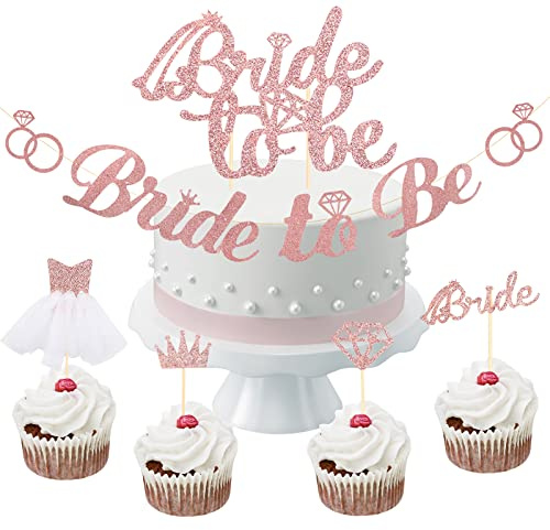 AirSMall 6TLG JGA Deko Set Bride to Be Girlande mit 5 Cupcake Topper junggesellenabschied Frauen Accessoires Photo Booth für Brautdusche Hochzeit Verlobung Hen Party