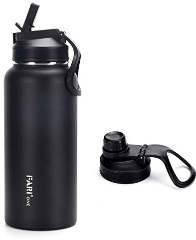 Borraccia sportiva FARI con coperchi con cannuccia e beccuccio – 660 ml/960 ml/1200 ml, bottiglia in acciaio inossidabile con isolamento sottovuoto a doppia parete (960ml)