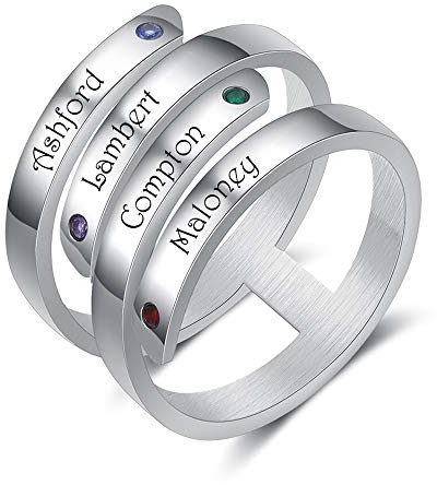 kaululu Femme Personnalisé Bagues avec Gravure Prenom Croix Bagues Ajustable Anneaux de Promesse de Mariage pour Bijoux Fille Mère Bff Copains (#4 Names)