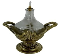 Lumetto lume in ottone lucido con ampolla in vetro artigianato Made in Italy