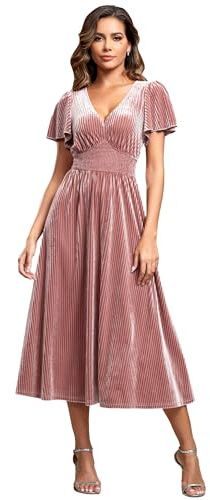 Ever-Pretty Women's Vintage Ruched Short Sleeve Cocktail Velvet Bridesmaid Wedding Guest Dress EG01939