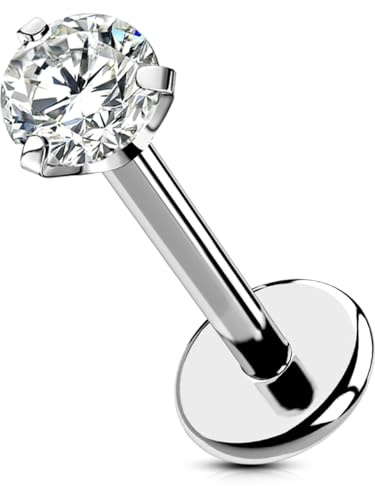 OUFER Body Piercing Push In Lip Piercing Schmuck 18G Titanium Helix Tragus Labret Stud Clear CZ Lbaret Piercing Knorpel Ohrringe 8
