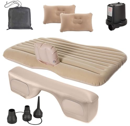 Sgizoku Inflatable Air Mattress for Car Back Seat Bed with Air-Pump & 2 Air Pillows for Camping,Traveling,Hiking (Beige)