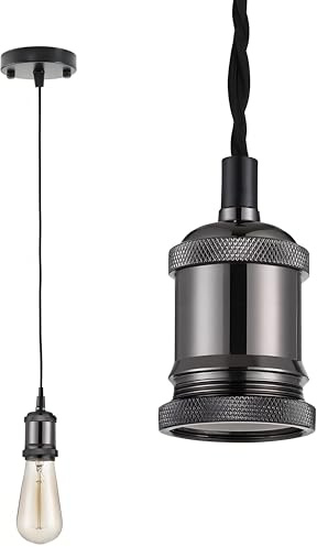 EmyZöilure Vintage Retro Ceiling Pendant Light Fitting, 1.5M Twisted Braided Fle,E27 Lamp Holder Suspended Pendant Light Fitting Kit