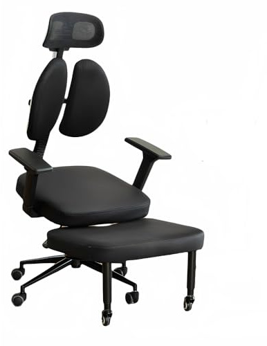 YOOTMEEN Ergonomischer Kniestuhl, Schwarz, Kunstleder, Verstellbare Doppelrückenlehne mit Armlehnen, Modern, für Büro und Homeoffice, Erwachsene