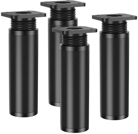 SUPERWSLING 4er-Set Möbelfüße verstellbar mit Schrauben – Höhenverstellbare Tischbeine aus Aluminium & PVC (12-14 cm, schwarz) für Sofas, Couchtische & TV-Schränke