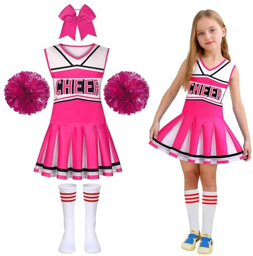 Gekyve Abbigliamento da Pompon Girl per Bambina, Costume da Cheerleader con Uniforme, Pomponi e Calze, Ideale per Carnevale, Halloween, Cosplay, Feste a Mascarata, Regalo