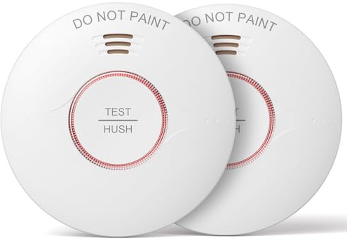 GHAZOR Smoke Alarms for Home,10 Year Battery Operated Fire Alarm with Test/Silence Button, Smoke Detector with LED Indicator & 85 dB Loud Alarm, Conforms to EN 14604 Standard (2 Pack)