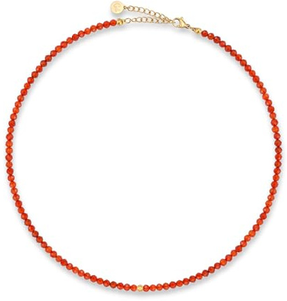 GD GOOD.designs Perlenkette Damen aus echten facettierten Natursteinen 4mm | Verstellbare Karneol Kette mit 18K Vergoldung (40–45 cm) | Wasserfeste Boho Halskette (rot)