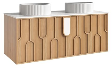 Vente-unique - Mueble de baño con Doble Lavabo Merkan - L 120cm x A 50cm x H 49cm - contrachapado - Color Natural Claro