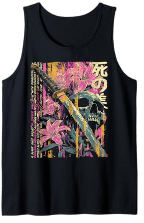 Rosso Ragno Giglio Fiore Katana Skull Anime Giapponese Otaku Canotta