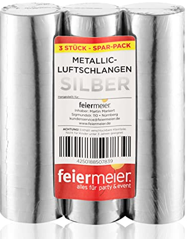 PartyMarty Luftschlangen Metallic im 3er Sparpack - 3 Rollen mit je 18 metallisch glänzenden Luftschlangen - Karneval, Fasching, Hochzeit, Silvester
