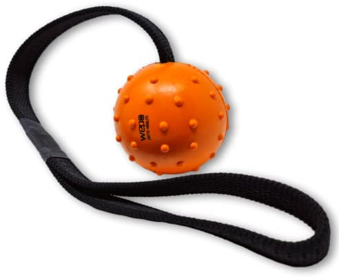 WEPO Ball mit Schnur Orange - Hunde Spielsachen - Wurfspielzeug für Hunde - Dog Toys for Large Dogs - Gummiball Hund zum Schleudern & Werfen im Garten - Mit Zahnpflegefunktion