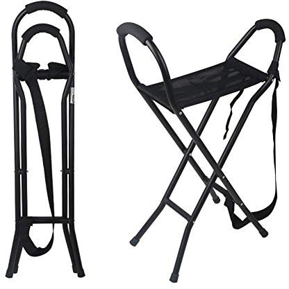 GLJY Bâton de Marche, siège de Canne Pliante, siège de Camping, Tabouret de Voyage pour Camping, 2 poignées avec 4 Pattes, Personnes âgées, bâton de Marche portatif pour Femmes Hommes