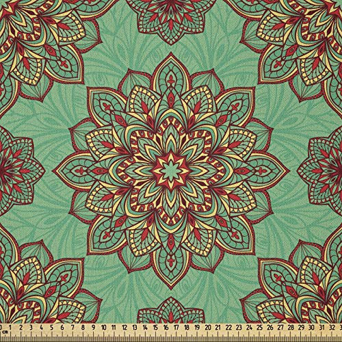 ABAKUHAUS Geometrisch Stoff als Meterware, Mandala, Microfaser Multi Zweck Dekostoff für Kunsthandwerke, 3M (230x300cm),Grün Gelb