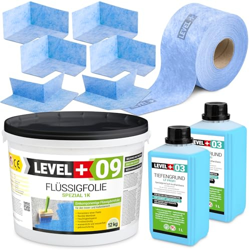 Set di guarnizioni da 12 kg di pellicola liquida, fondo profondo, 2 l, 15 m, 4 angoli interni, 2 angoli esterni, guarnizione per balcone, terrazza, cantina, bagno SET60
