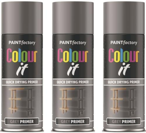 3 X 400ML Grey Primer Spray Paint Metal Plastic Wood Paint MATT Finish Quick Drying Primer All Purpose Primer for Interior and Exterior