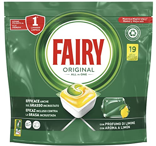 Fairy Original All-in-One Zitrone, Spülmaschinen-Kapseln, 19 Kapseln, wirksam auch auf krusttem Fett