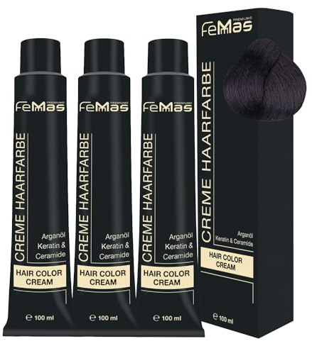 FemMas Haarfarbe 3x Dunkelbraun Schokolade Intensiv 3.99 I Creme Haarfarbe mit Arganöl, Keratin & Ceramiden I dauerthafte Haarfärbung oder Tönung für strahlende Farbergebnisse I 100 ml