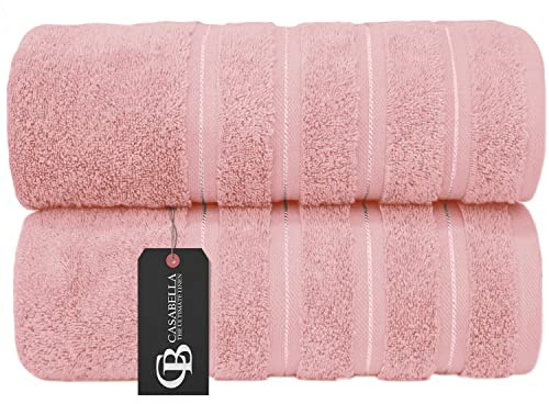 Casabella Deluxe Pack of 2 Bath sheets 90x180 cm 650 GSM Pink 100% Combed Cotton 2 Pc Jumbo Bath Sheets Super Absorbant Extra Large Bath Towels-Soft Quick Dry Pink Large Bath Sheet Towels