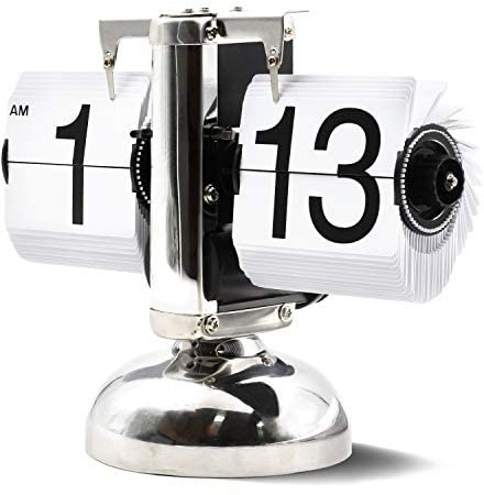 HirrWill Retro Style Flip Desk Shelf Clock - Classic Mechanical-Digital Display Battery Powered - Home & Office Décor 8 x 6.5 x 3 Inches (White)