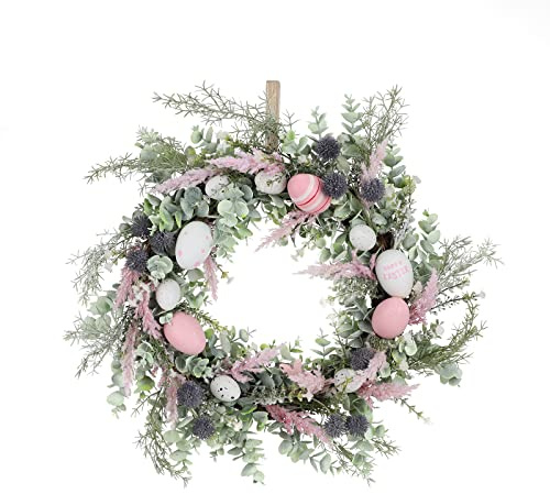 EESLL Osterkranz, 50,8 cm, Vintage-Osterkranz, künstlicher Blumenkranz, künstliche grüne Blätter, Ostergirlande mit pastellfarbenen Ostereiern