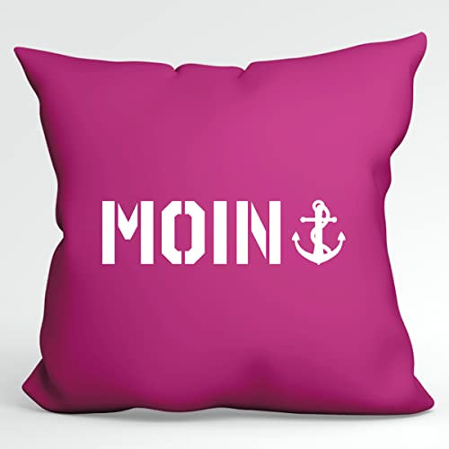 Huuraa Couchkissen Moin Anker Geschenk 40x40cm mit Füllung Fuchsia Baumwolle Moin Anker Souvenir
