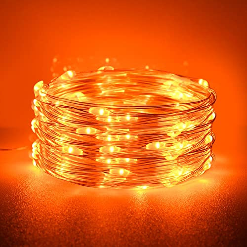 cshare Halloween Decoration Lights,Orange Fairy Lights, 3m 9.8ft 30 LED Halloween Decor String Lights Micro Silver Wire Battery Operated for Autumn Door Window Party Fall Decor.
