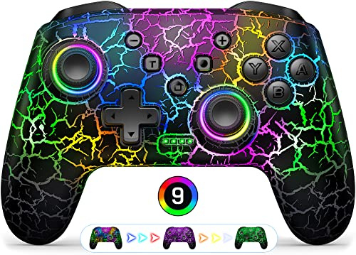Gammeefy Switch Controller, Wireless Switch Pro Controller for Nintendo Switch/Switch 2/Lite/OLED, 9 Color Adjustable LED Switch Remote Compatible with PC/Android/IOS with Programmable Function