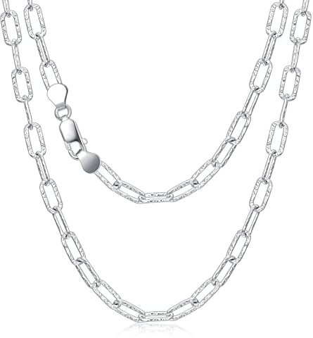 LELOUCHY 925 Sterling Silber Büroklammer Kette Halskette für Herren Damen Silber Kette Schmuck – Karabinerverschluss 5,2 mm 18 Zoll