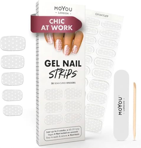 MOYOU LONDON Halbgehärtete UV Gel Strips - 20 Stück - Gel-Nagelfolien UV Härtend für Maniküre in Salonqualität - Heart to get