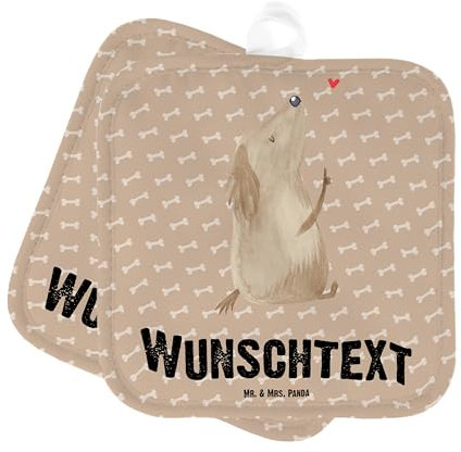 Mr. & Mrs. Panda Personalisierte Topflappen Hund Liebe - Geschenke, mit Namen, Topfuntersetzer, Personalisierter Ofenhandschuh, Personalisiert, Herz, Namensaufdruck, Sprüche, Set, Hunde