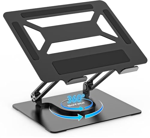 BoYata Laptopständer für Schreibtisch, Verstellbarer Computerständer mit 360° Drehbarer Basis, Ergonomischer Faltbarer Laptop Riser Halter Kompatibel mit MacBook Pro/Air, Laptops bis 17 Zoll-Schwarz