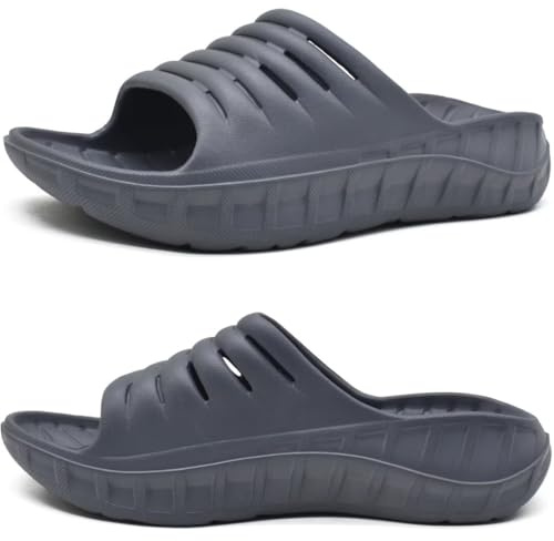KuaiLu Sandalias de Recuperación Hombre Comodas Ortopedicas Fascitis Plantar Chanclas Caballero Soportes de Arco Ligera Abierta Deportivas Chancletas Verano Playa Piscina Goma Gris Oscuro EU42