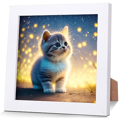 SUVEK Diamond Painting Bilder Kinder Mädchen, 5D Diamant Katze Malerei Set Mit Holzrahmen, Diamontpating Tiere Arts Craft Dekoration für Erwachsene Wohnzimmer Schlafzimmer Büro Home Wand Decor