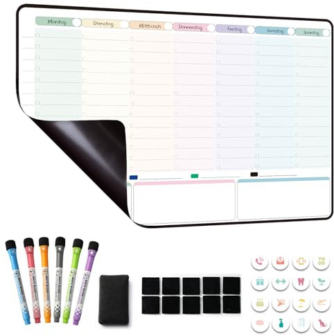 MCCORL Magnetisch Wochenplaner abwischbar, Familienplaner Magnettafel für Kühlschrank, perfect as Haushaltsplaner, Stundenplaner, Essenplaner oder To Do Liste 42×28cm auf Deutsch