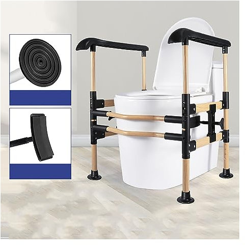 Toiletten-Sicherheitsrahmen und -schiene, verstellbarer, frei montierbarer medizinischer Badezimmer-Hilfsrahmen for ältere Menschen mit um 360° drehbarem Clip, robuster, eigenständiger, behindertenger
