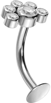 PIERCINGLINE Titan Bauchnabel Labret gebogen mit Push Fit 6 KRISTALLE Bauchnabelpiercing Piercing Bauch Stecker Größenauswahl